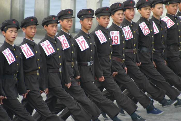 north korean women marching. Here we see the North Korean